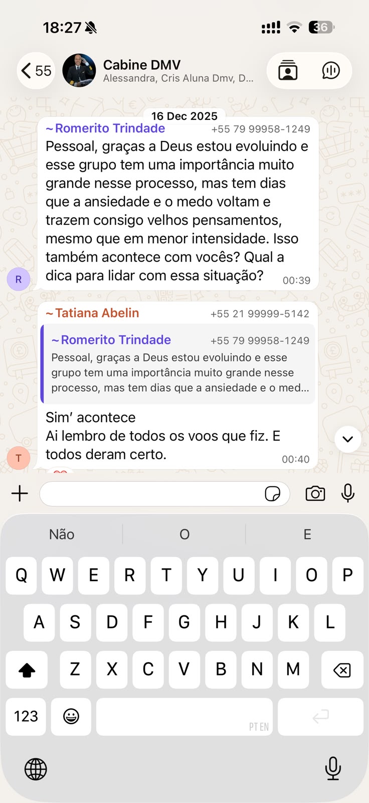 Print de WhatsApp de Romerito Trindade no grupo de alunos